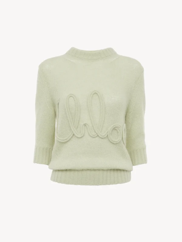 Chloe Elbow-Sleeve Logo Sweater In Alpaca Wool Silk Knit - Image 2