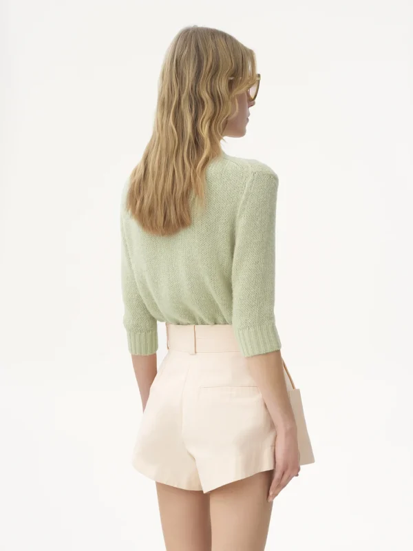 Chloe Elbow-Sleeve Logo Sweater In Alpaca Wool Silk Knit - Image 4