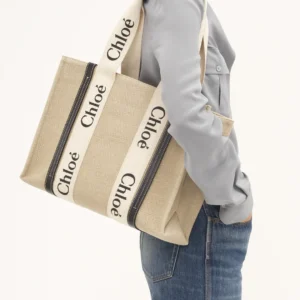 Chloe Woody Tote Bag In Linen