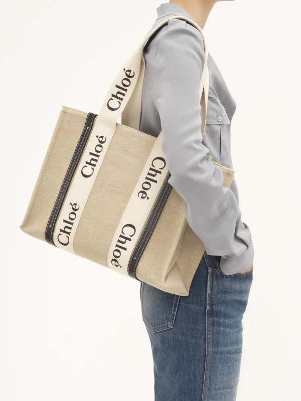 Chloe Woody Tote Bag In Linen