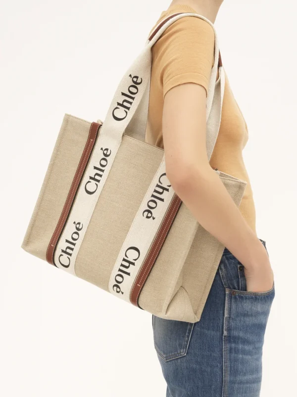 Chloe Woody Tote Bag In Linen - Image 2