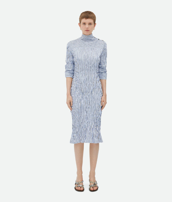 Bottega Veneta Striped Technical Viscose Crinkled Dress - Image 4