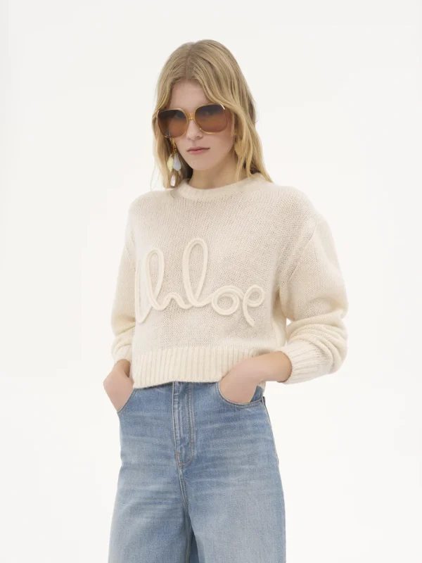 Chloe Logo Sweater In Alpaca Wool Silk Knit