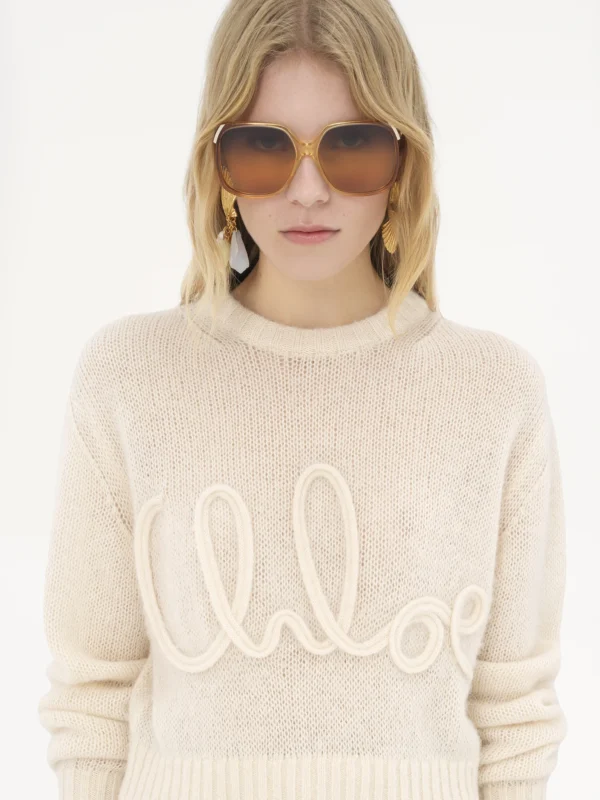 Chloe Logo Sweater In Alpaca Wool Silk Knit - Image 4