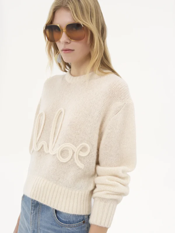 Chloe Logo Sweater In Alpaca Wool Silk Knit - Image 5