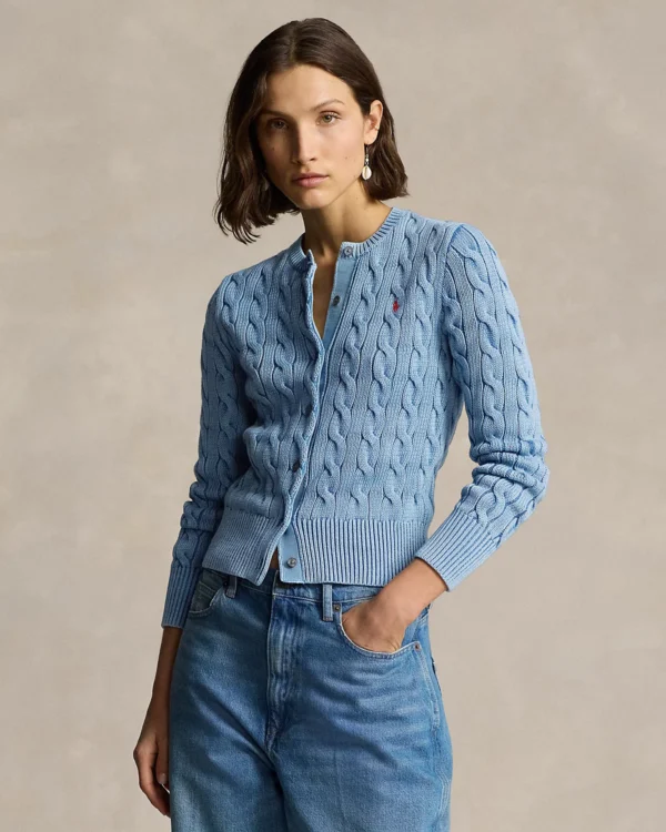 Cable-Knit Cotton Crewneck Cardigan - Image 5
