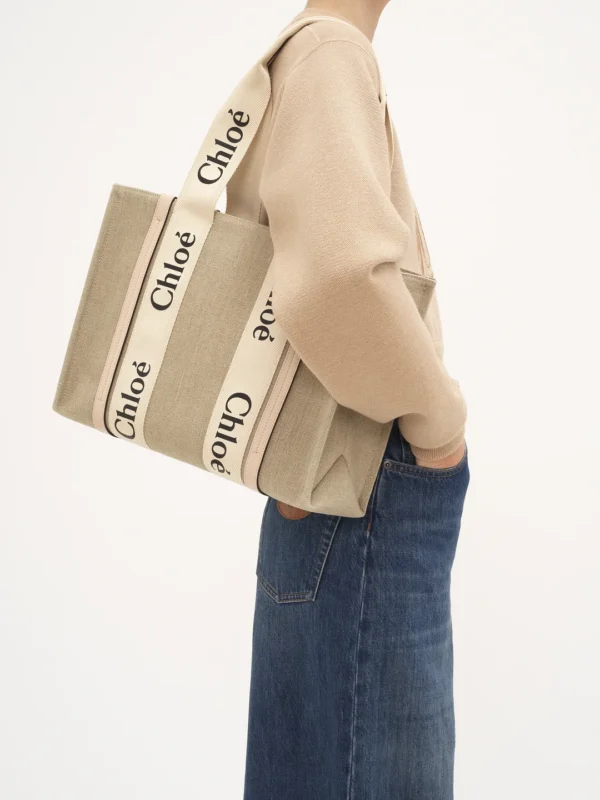 Chloe Woody Tote Bag In Linen - Image 3