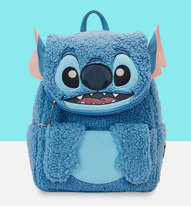 Loungefly Stitch Backpack dengan telinga 3D berdiri  dengan tangan lucu yang berbulu halus