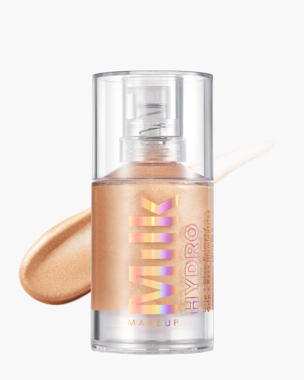 Milk Makeup Hydro Grip + Glow Illuminating Primer dengan formula gel ringan, memberi efek glowing