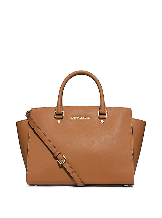Tas Michael Kors Selma Satchel berwarna coklat, tas tangan  tote terstruktur dan serbaguna untuk sehari-hari.